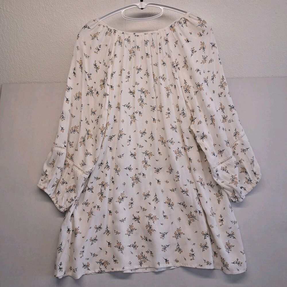SIREN LILY Women's 2XL Beige Blue Floral Tassle Tie Blouse - Picture 2 of 10